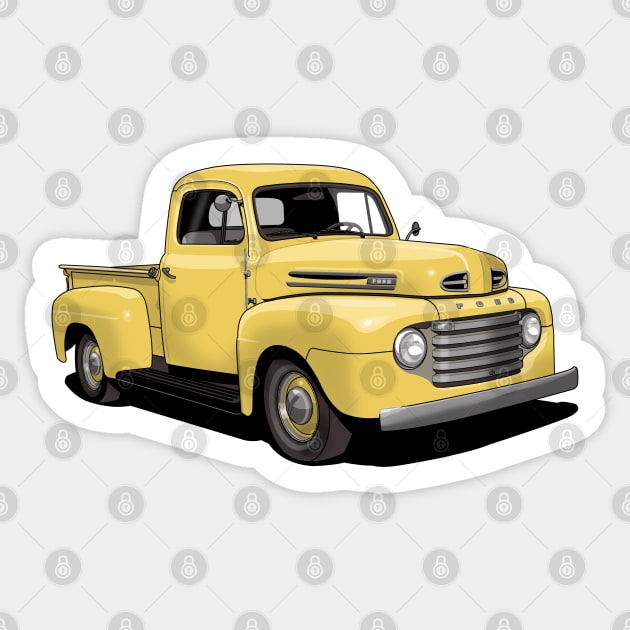 1950 Ford F1 Pickup Truck in yellow Sticker by candcretro